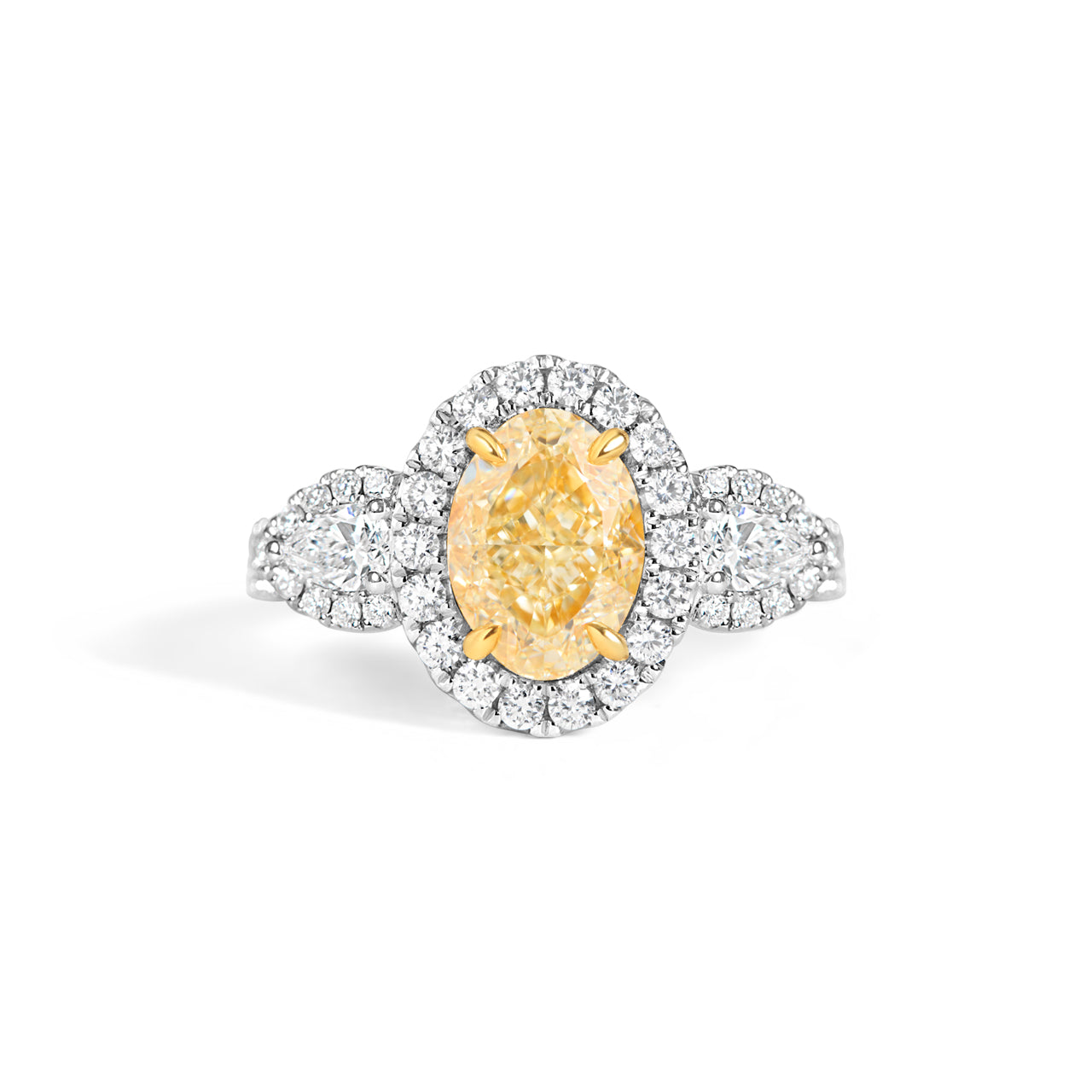 Oval Yellow & White Diamond 3 Stone Ring