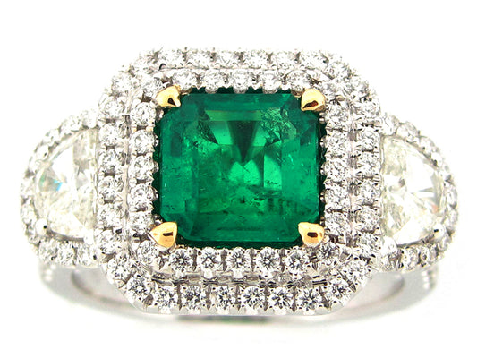 EMERALD & DIAMOND RING, 18KT (O)