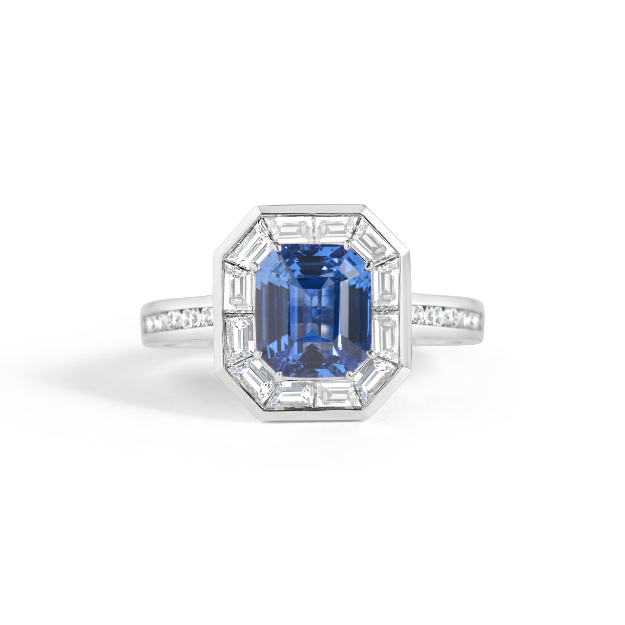 Emerald Cut Sapphire & Baguette Diamond Ring