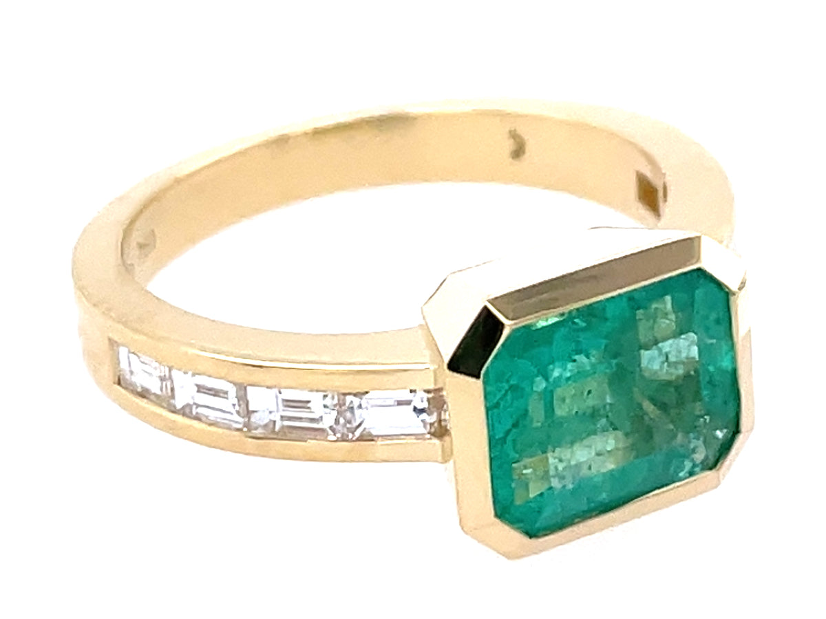 Emerald E/C Diamond Baguette Bezel Ring
