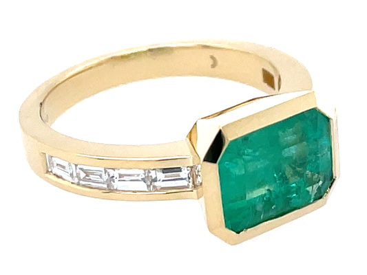 Emerald E/C Diamond Baguette Bezel Ring