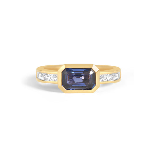 Emerald Cut Sapphire & Baguette Diamond Bezel Ring