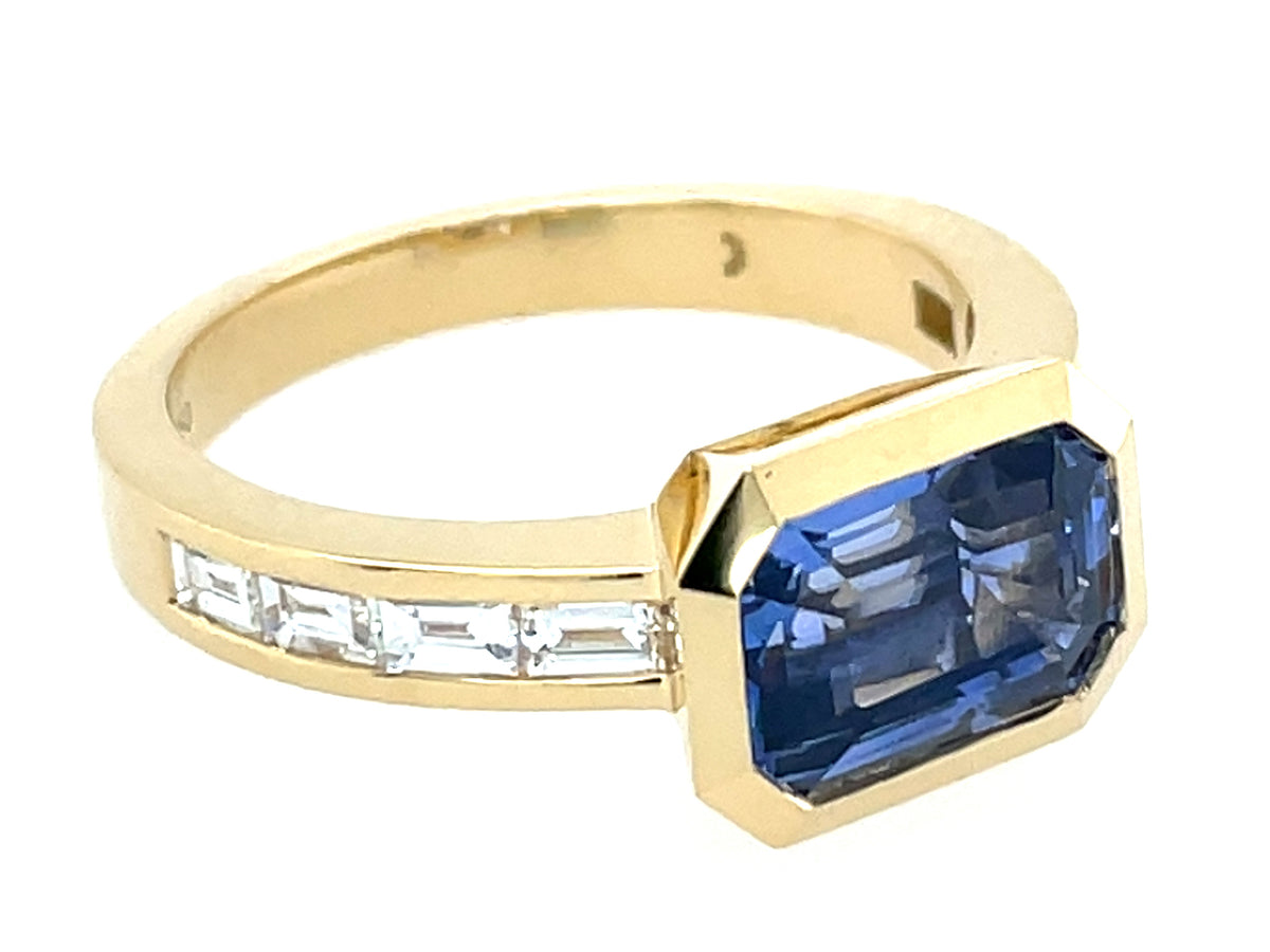 Sapphire E/C Diamond Baguette Bezel Ring