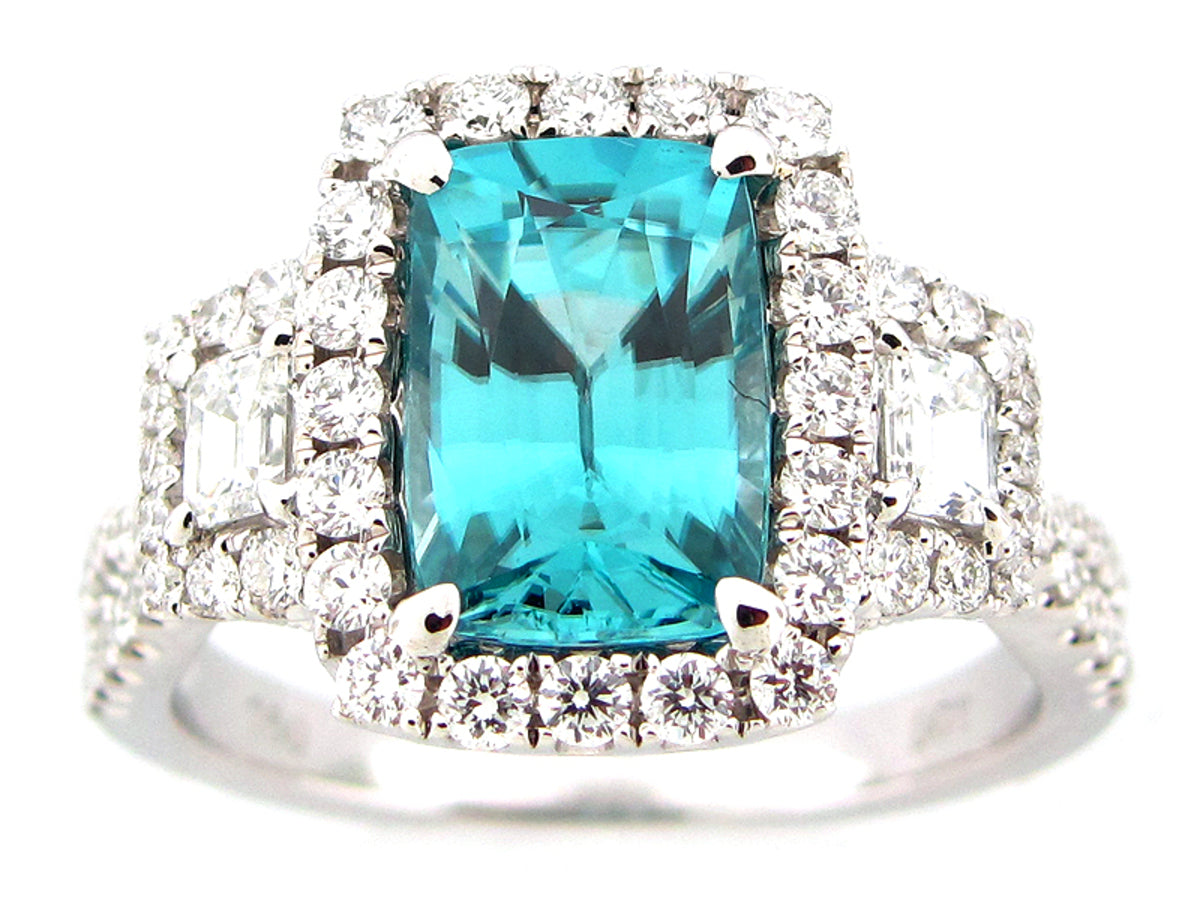 BLUE ZIRCON & DIAMOND RING, 18KW (H)