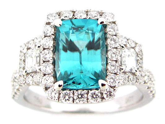 BLUE ZIRCON & DIAMOND RING, 18KW (H)
