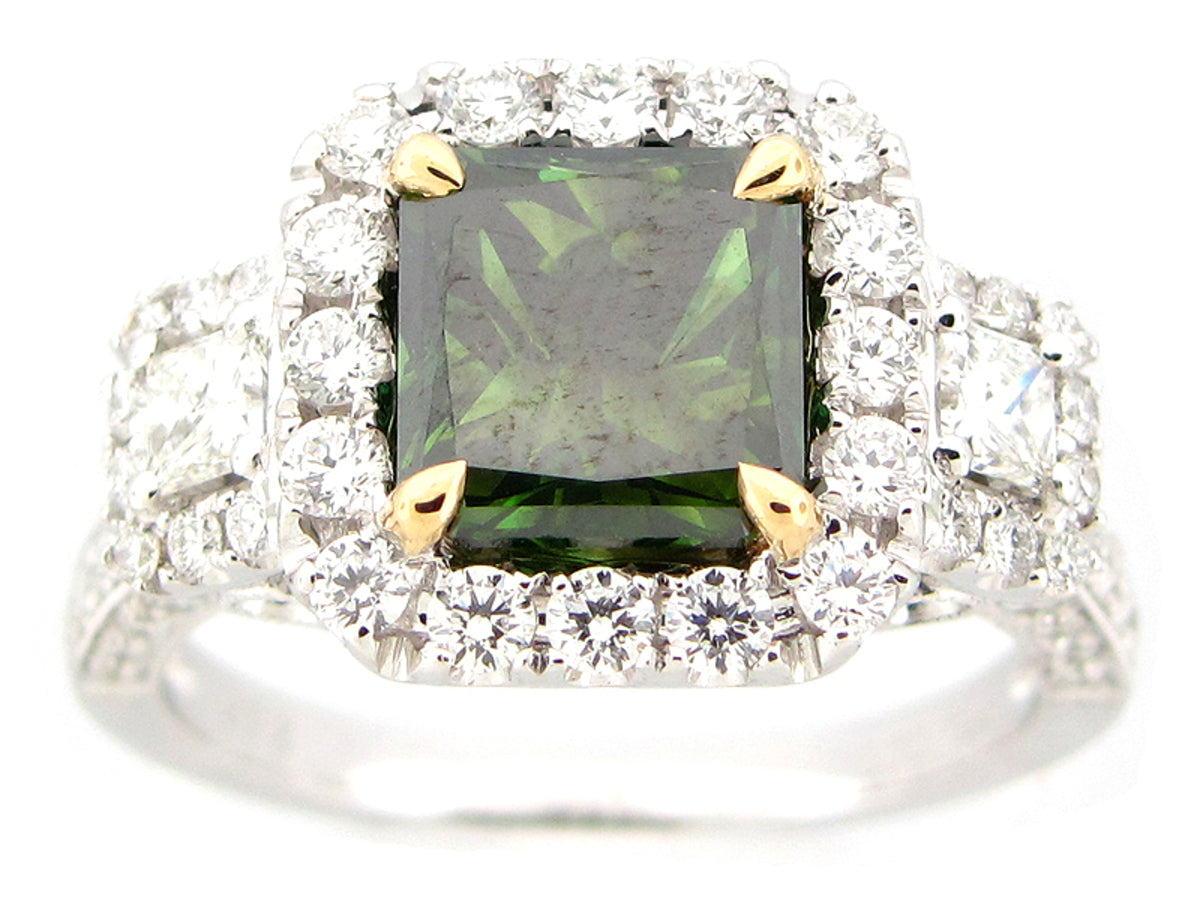 IRR GREEN & WHITE DIAMOND RING, 18KT (R/N)