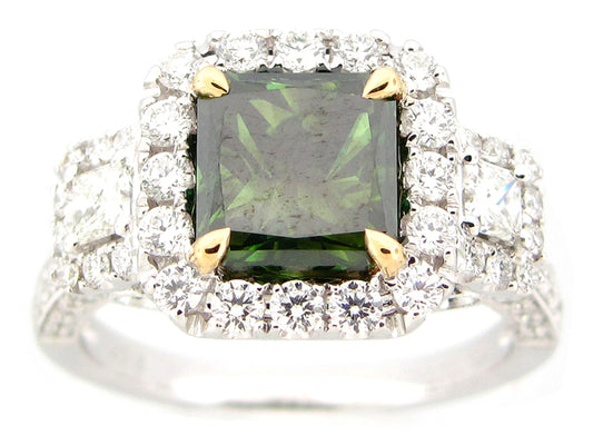 IRR GREEN & WHITE DIAMOND RING, 18KT (R/N)