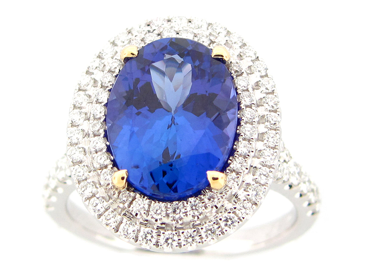 TANZANITE & DIAMOND RING, 18KT (H), C=4.60