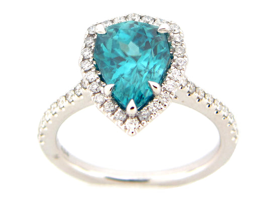 BLUE ZIRCON & DIAMOND RING, 18KW (H)