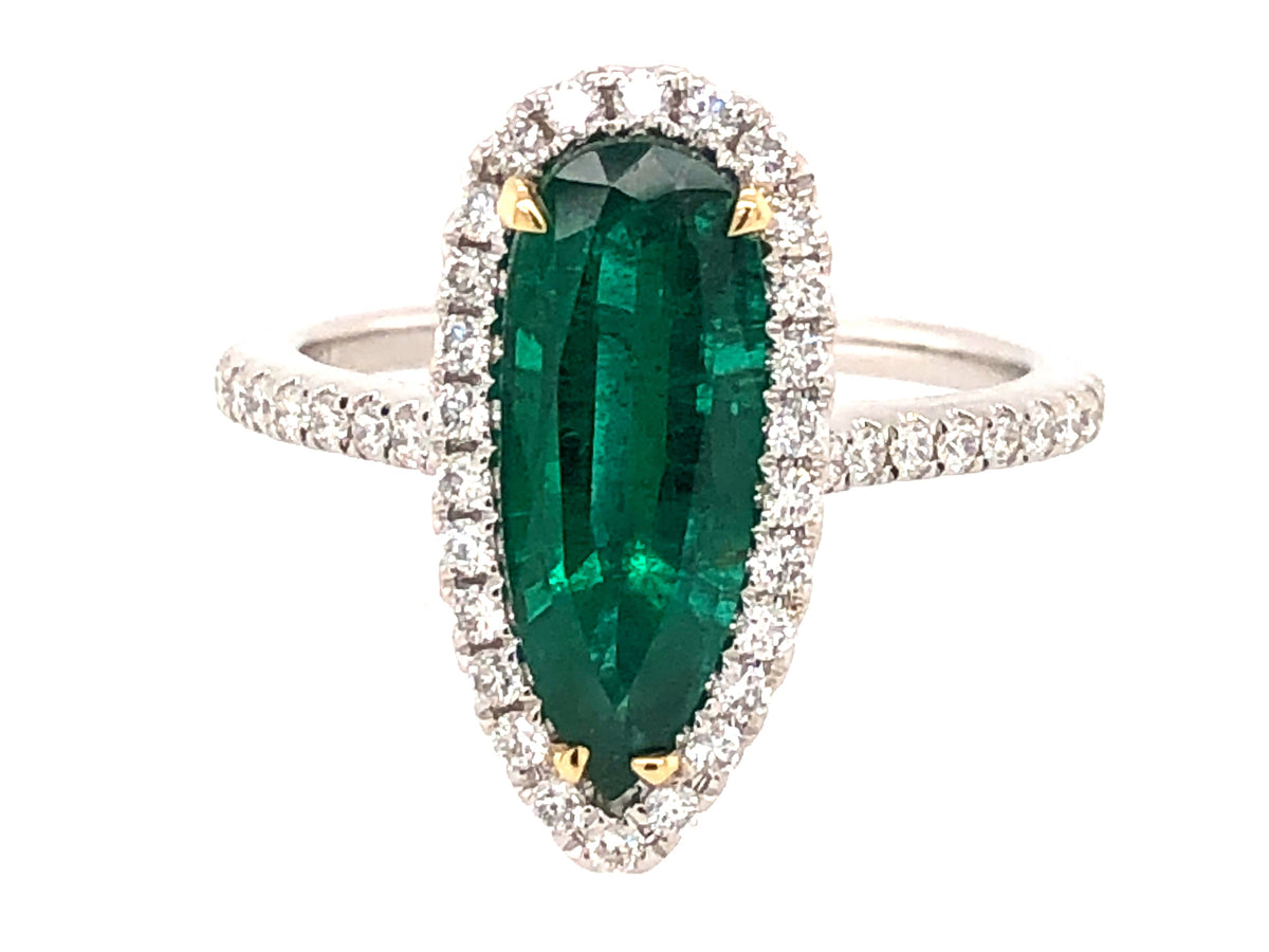 EMERALD PEAR & DIAMOND RING, 18KWY (0)