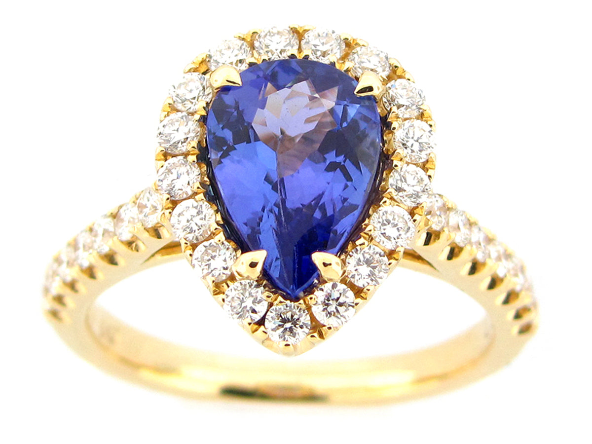 TANZANITE & DIAMOND RING, 18KY (H)