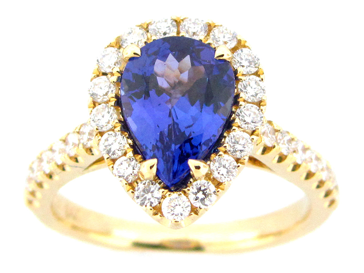 TANZANITE & DIAMOND RING, 18KY (H)