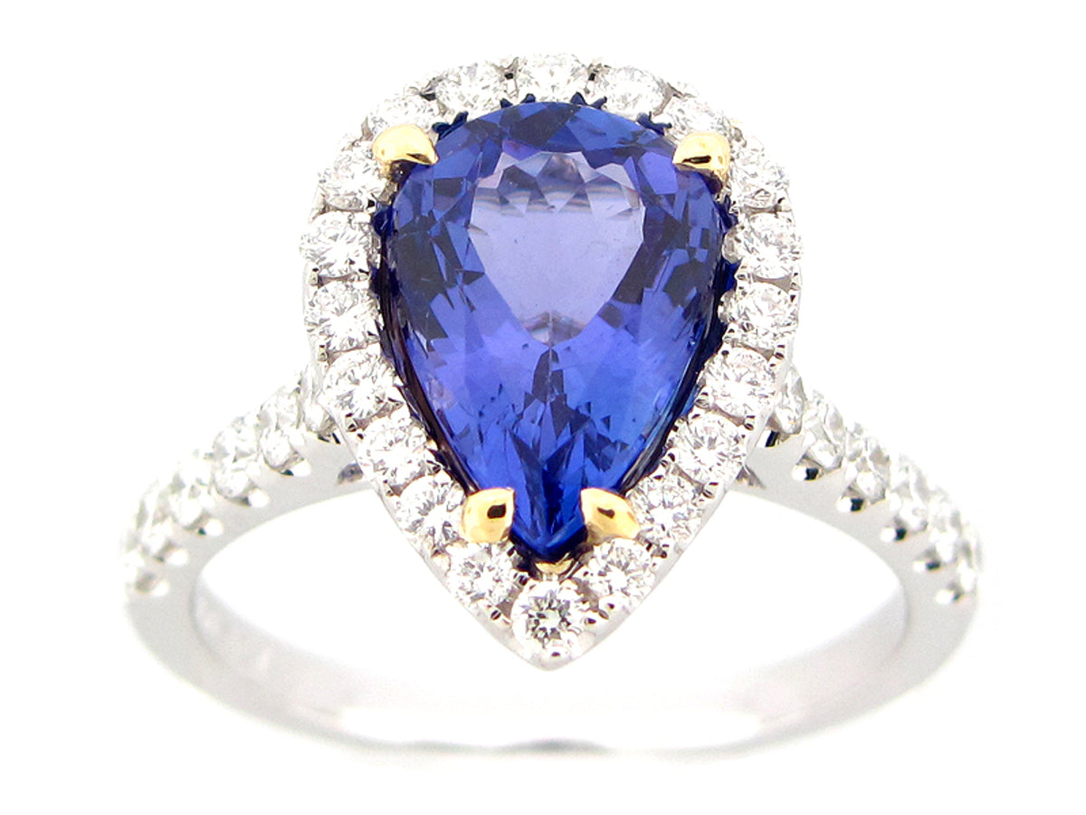 TANZANITE & DIAMOND RING, 18KY (H)