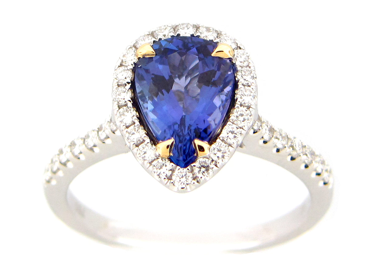 TANZANITE & DIAMOND RING, 18KW (H)