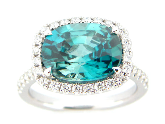 BLUE ZIRCON AND DIAMOND RING, 18KW (H)