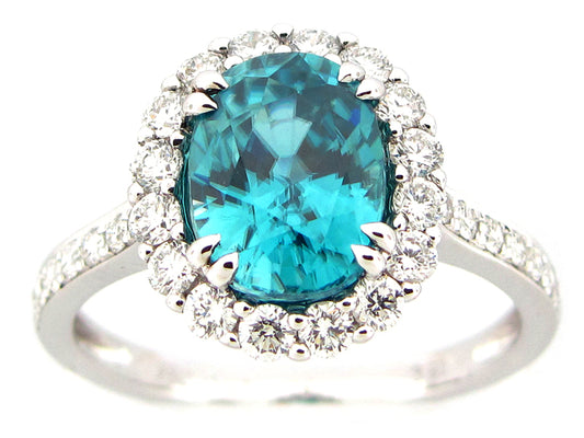 BLUE ZIRCON & DIAMOND RING, 18KW (H)