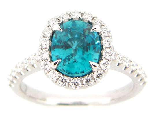 BLUE ZIRCON & DIAMOND RING, 18KW (H)