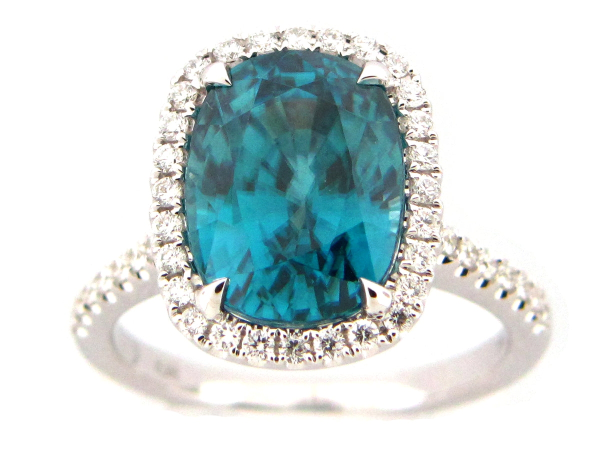 BLUE ZIRCON & DIAMOND RING, 18KW (H)