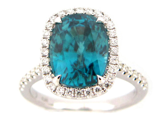 BLUE ZIRCON & DIAMOND RING, 18KW (H)