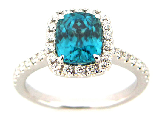 BLUE ZIRCON & DIAMOND RING, 18KW (H)