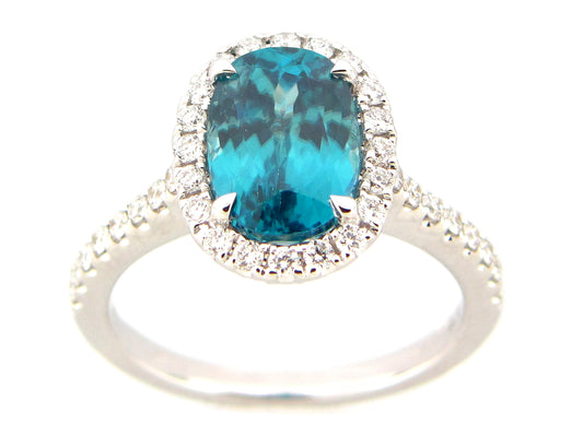BLUE ZIRCON & DIAMOND RING, 18KW (H)