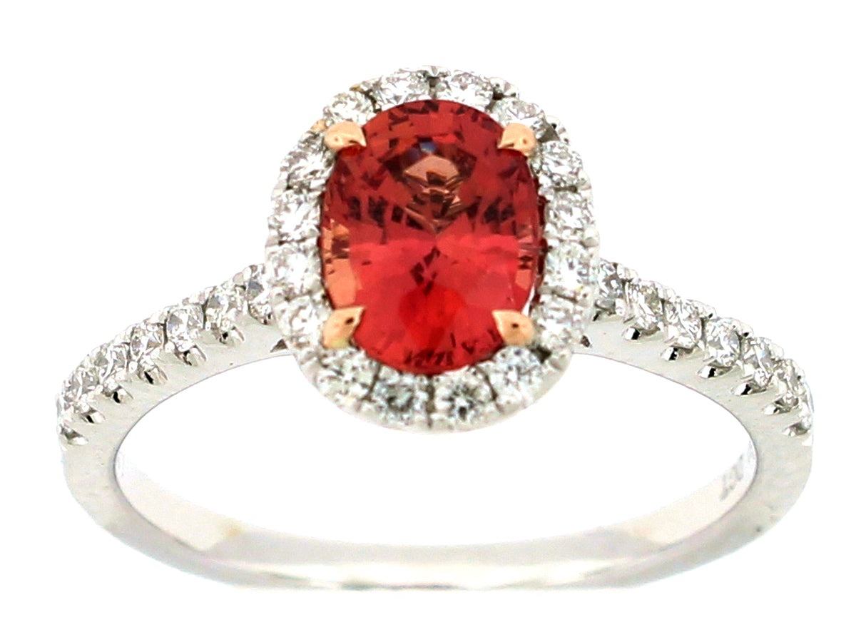 NATURAL ORANGE SAPPHIRE & DIAMOND RING, GIA CERT #5161296141, 18KZ (N)