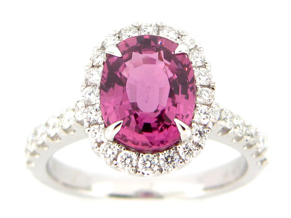 Pink Sapphire Diamond Ring, 18kw (H)