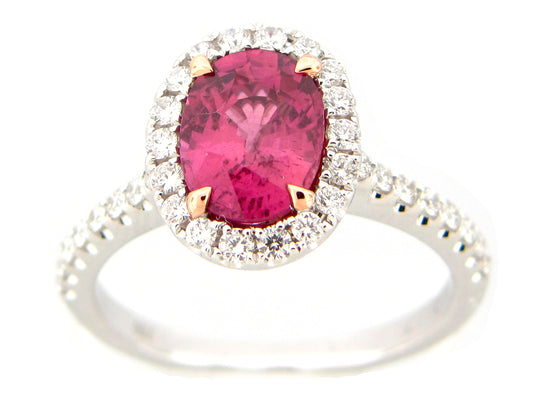 Pink Sapphire Diamond Ring, 18kw (H)