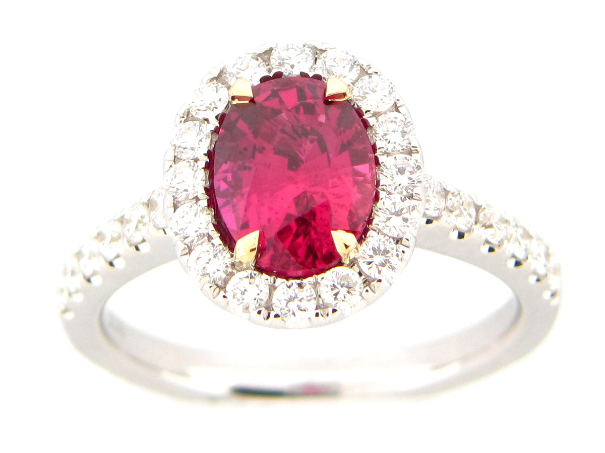 NATURAL NO HEAT RUBY & DIAMOND RING, 18KWY, GIA CERTIFIED