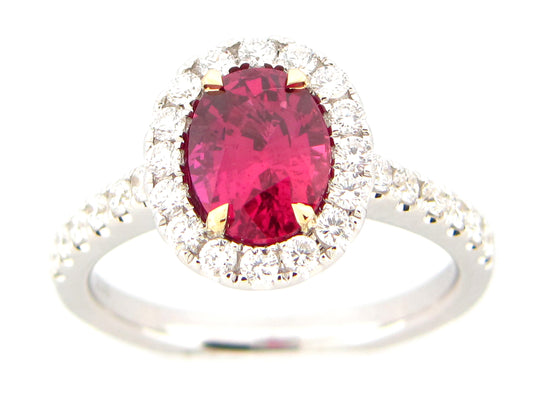 NATURAL NO HEAT RUBY & DIAMOND RING, 18KWY, GIA CERTIFIED