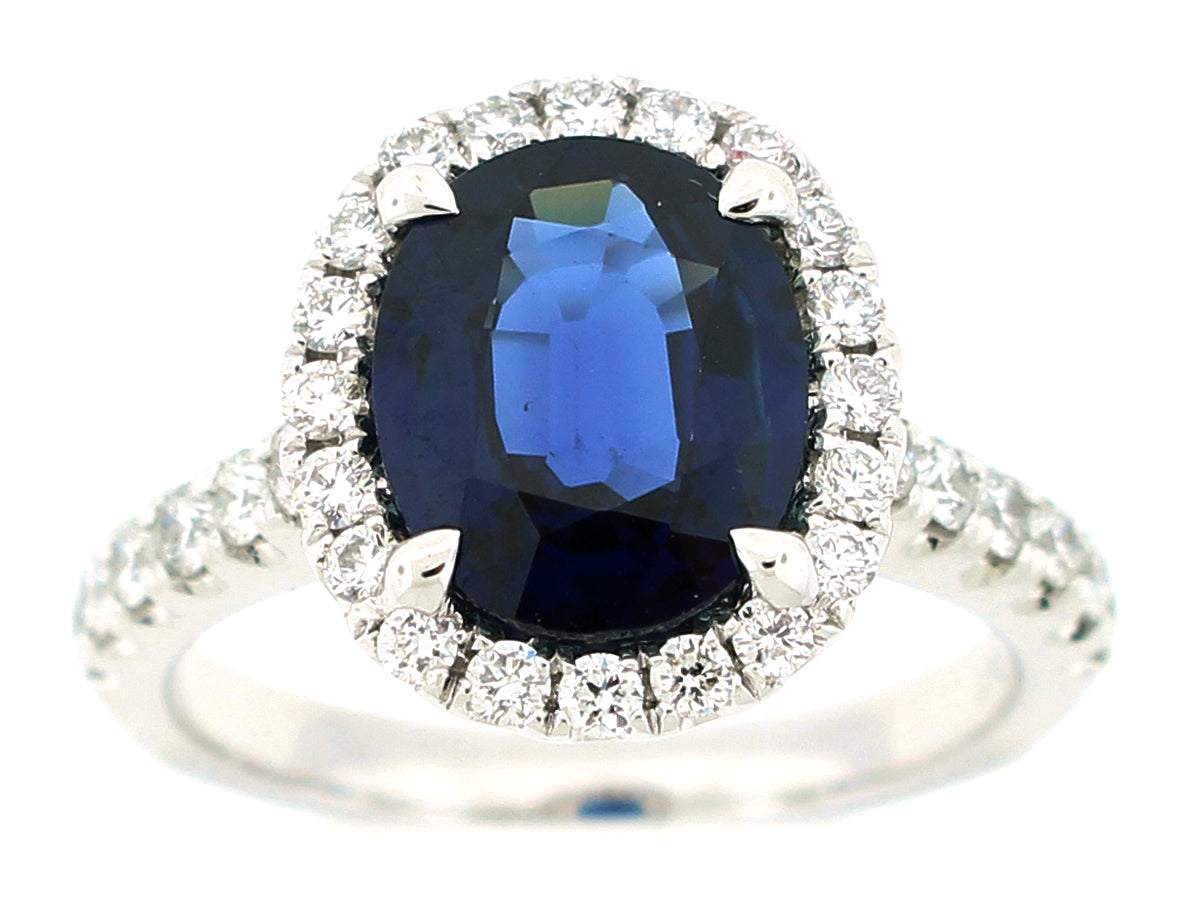 NATURAL SAPPHHIRE & DIAMOND RING, GIA CERT #2155878309, 18KW (N)