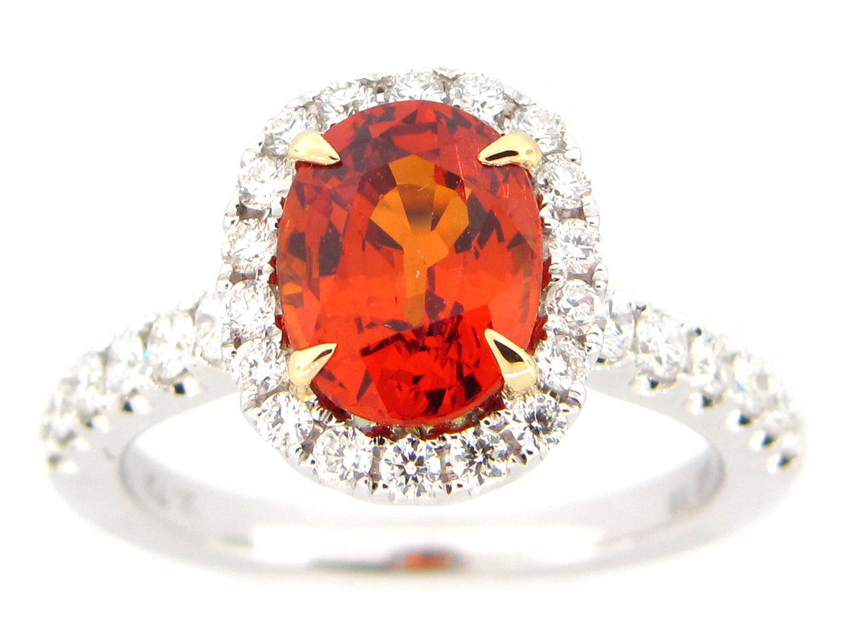 SPESSARTITE GARNET & DIAMOND RING, 18KT (N)