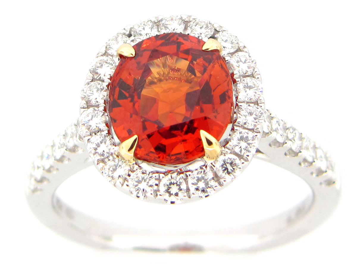 SPESSARTITE GARNET & DIAMOND RING, 18KT (N)