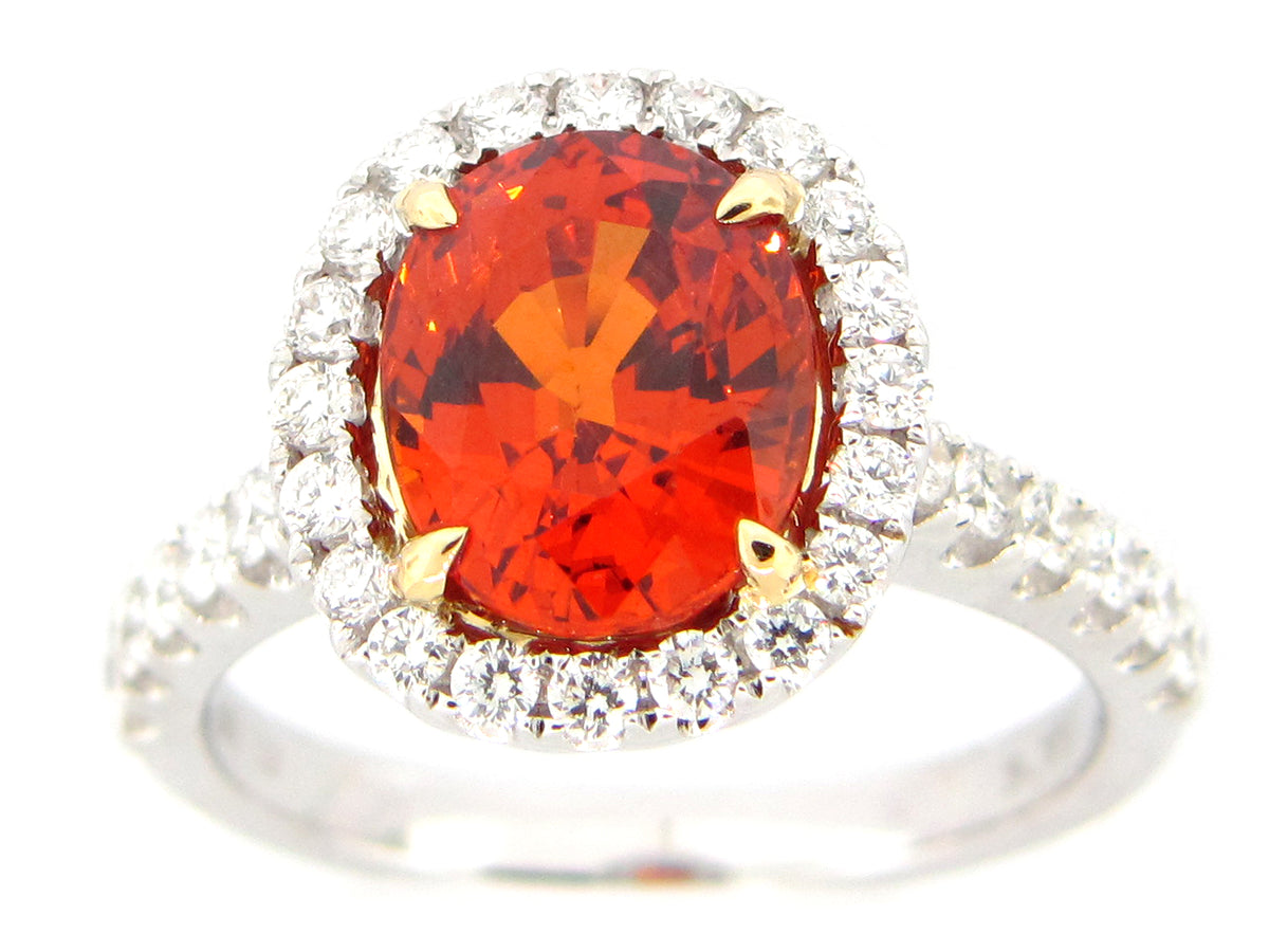 SPESSARTITE GARNET & DIAMOND RING, 18KT (N)