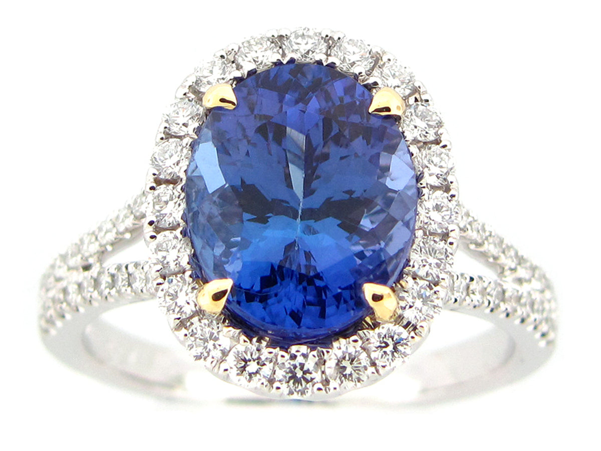 TANZANITE & DIAMOND RING, 18KT (H)