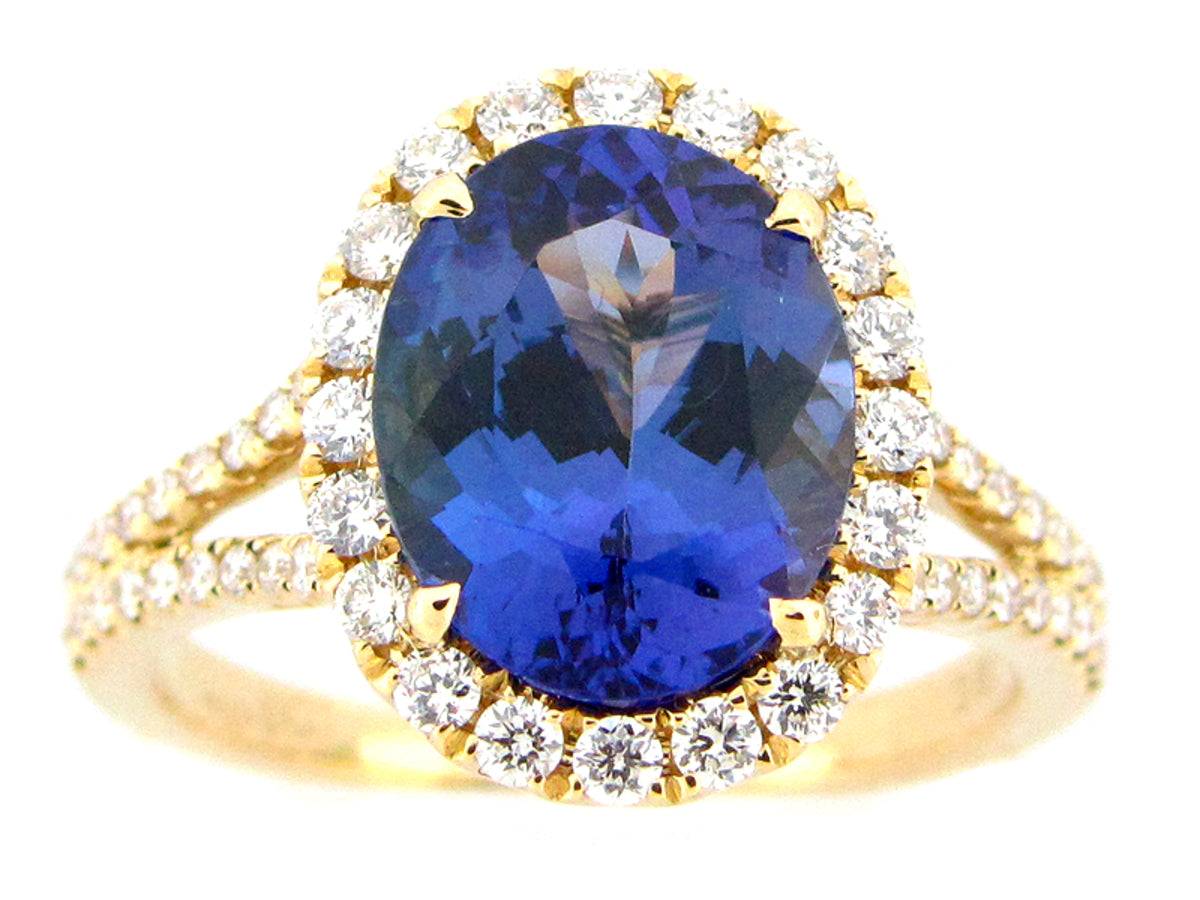 TANZANITE & DIAMOND RING, 18KY (H)