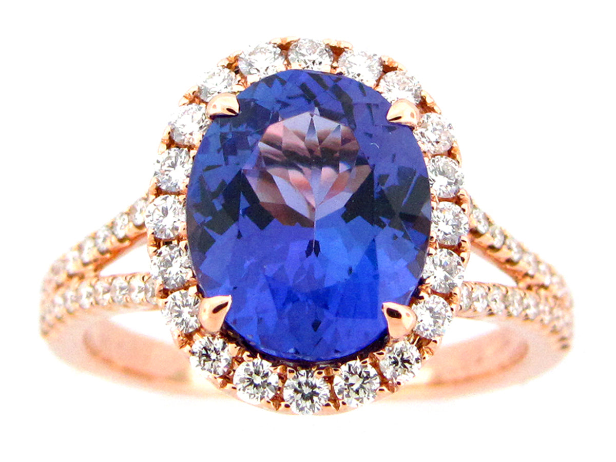 TANZANITE & DIAMOND RING, 18KR (H)