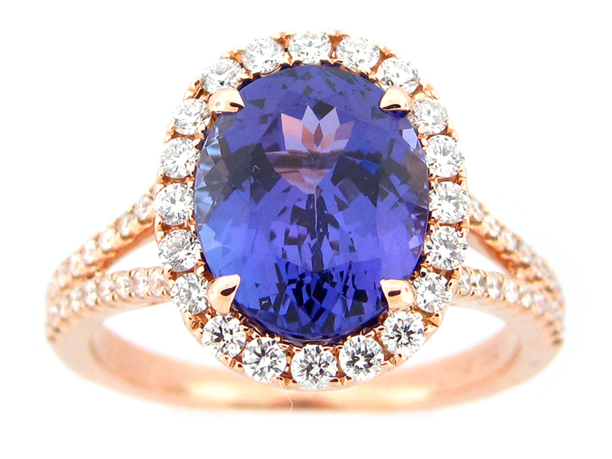 TANZANITE & DIAMOND RING, 18KR (H)