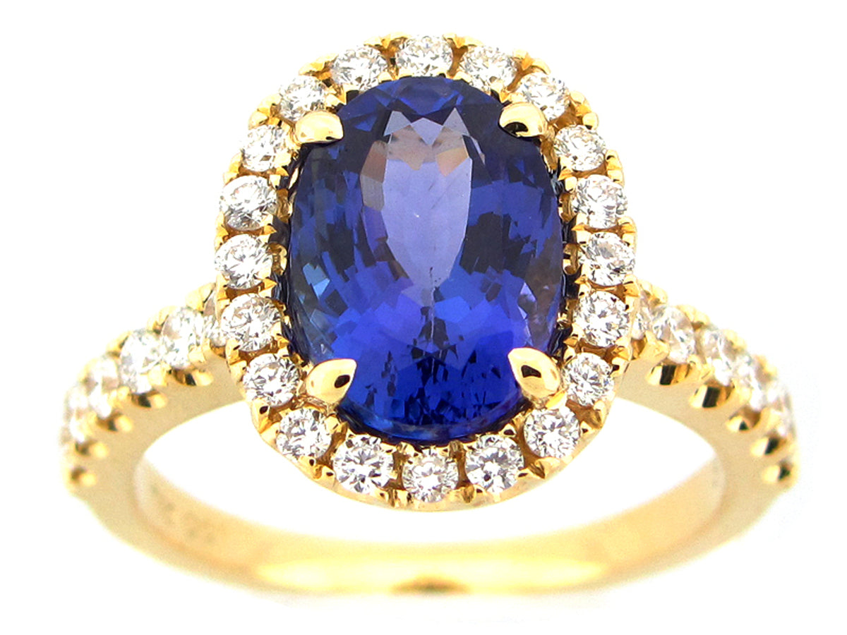 TANZANITE & DIAMOND RING, 18KY (H)