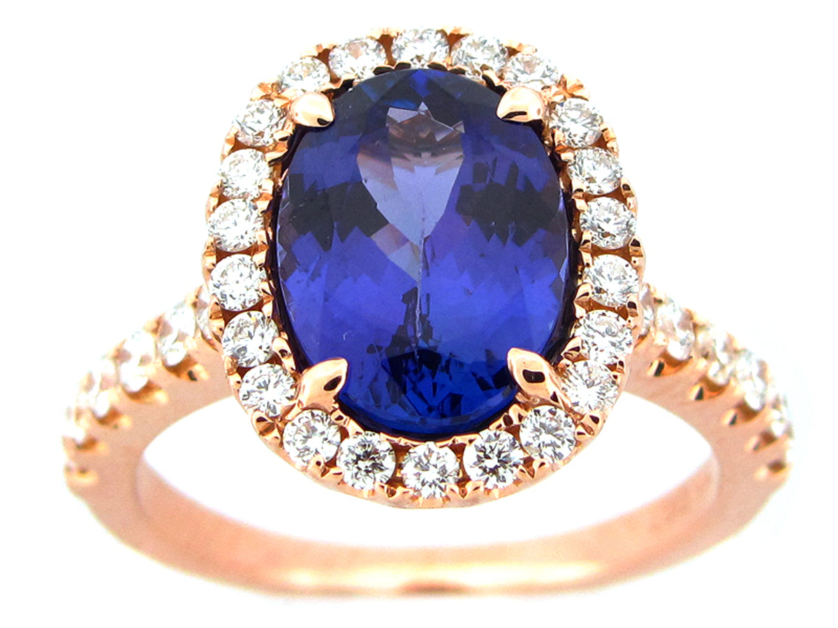 TANZANITE & DIAMOND RING, 18KR (H)