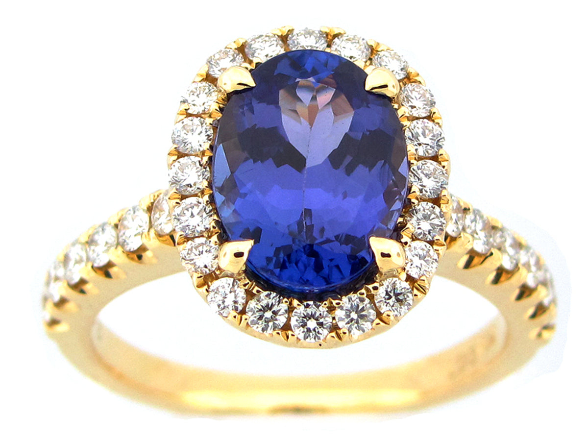 TANZANITE & DIAMOND RING, 18KY (H)