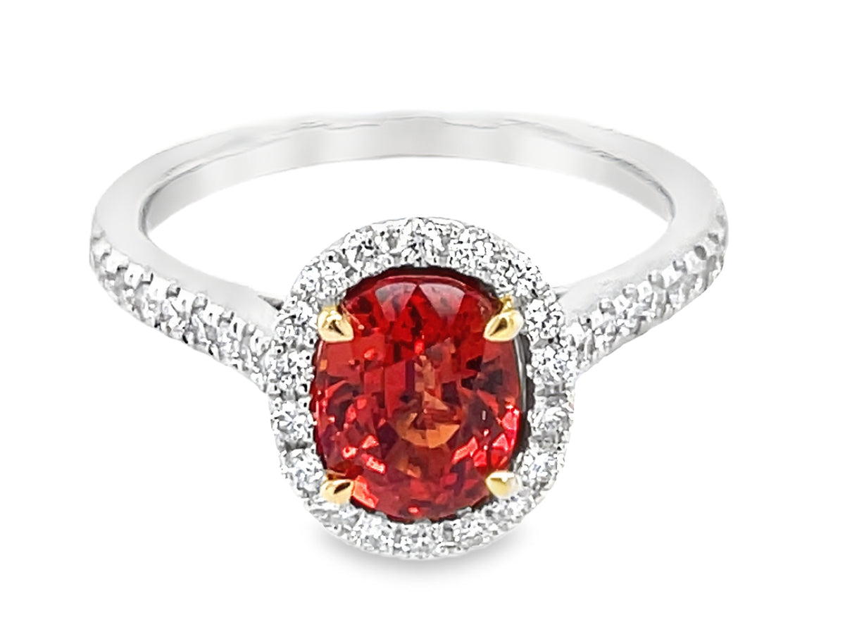 ORANGE SAPPHIRE OVAL & DIAMOND HALO RING