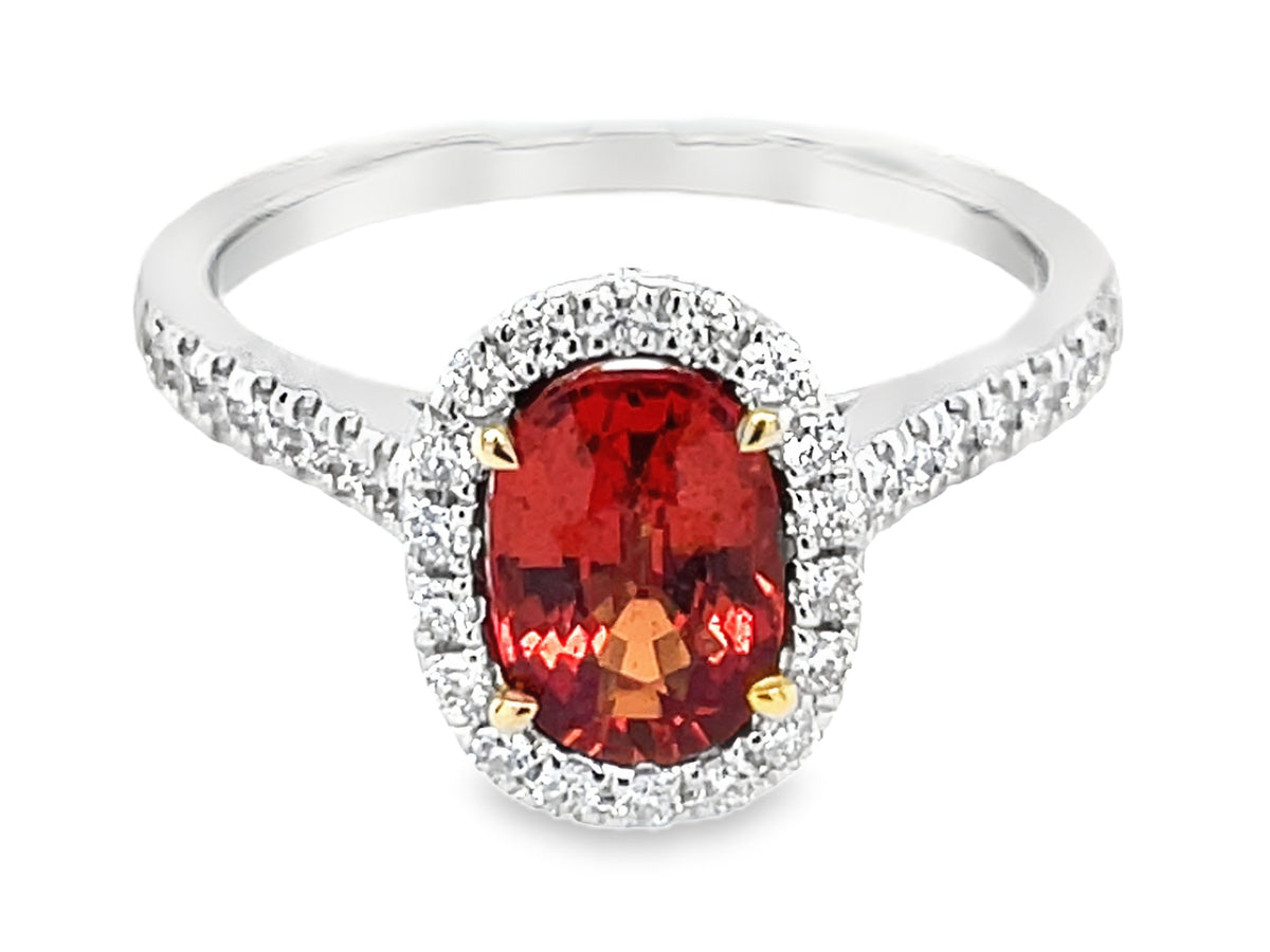 ORANGE SAPPHIRE OVAL & DIAMOND HALO RING