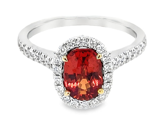 ORANGE SAPPHIRE OVAL & DIAMOND HALO RING