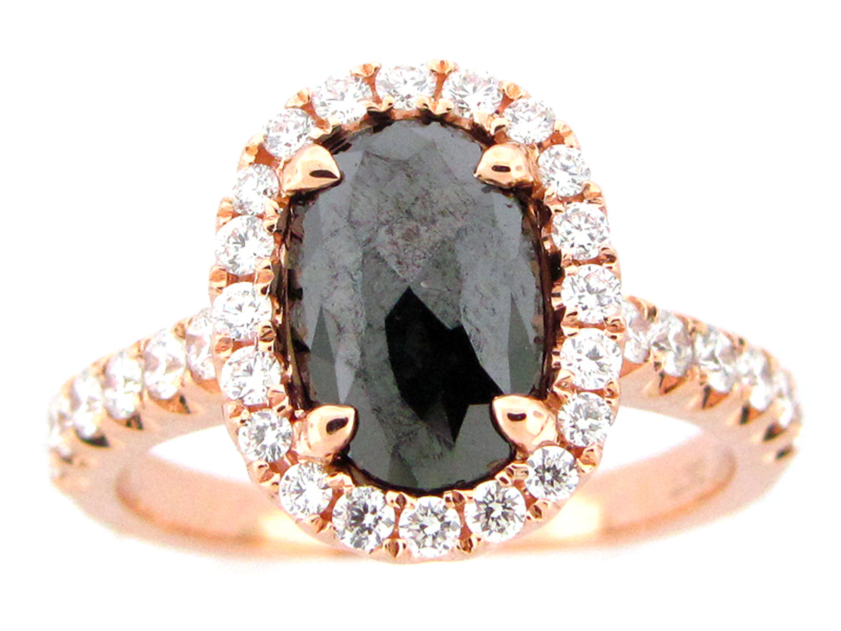 ROSE CUT BLACK & WHITE DIAMOND RING, 18KR (R)