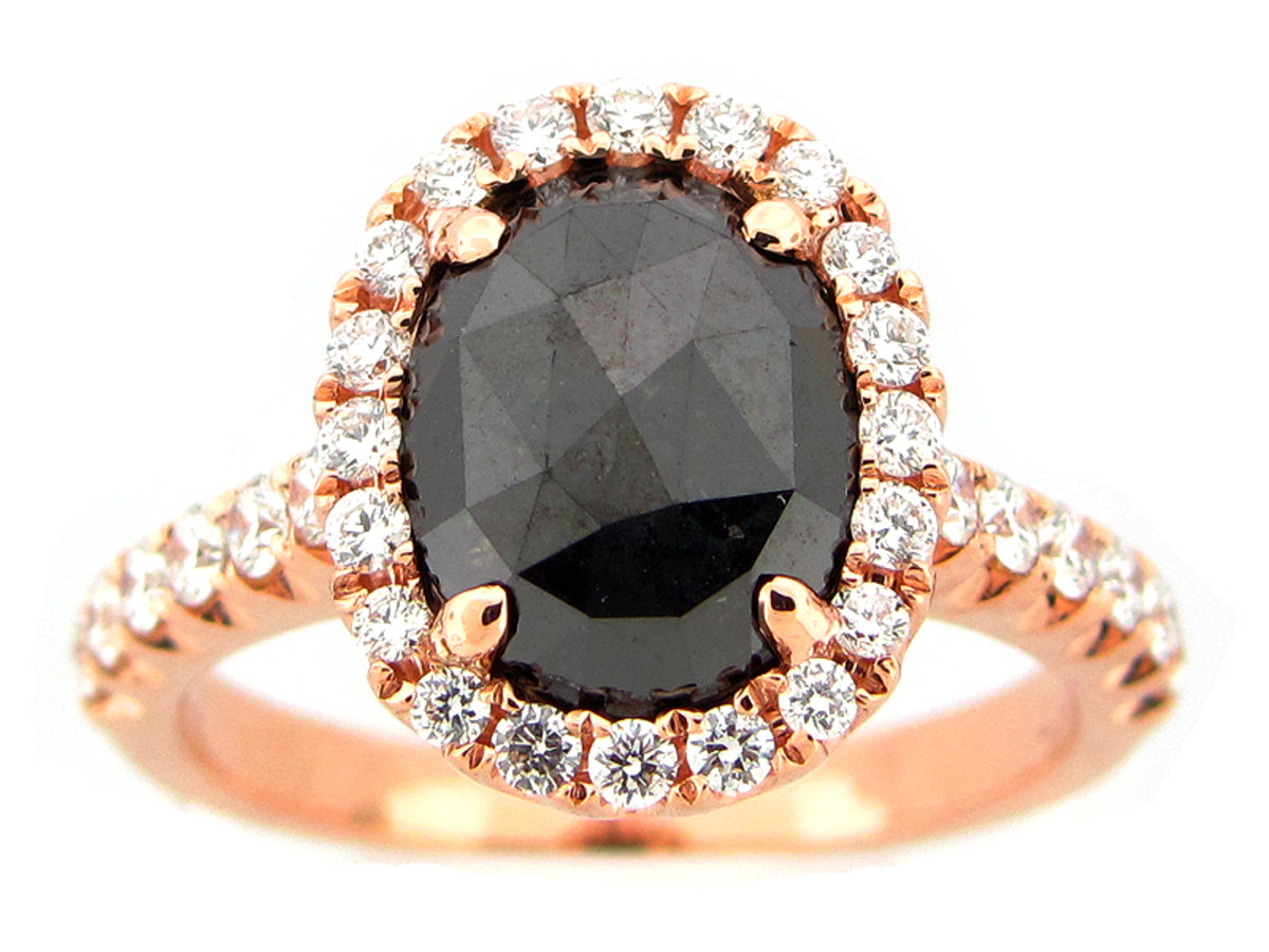 ROSE CUT BLACK & WHITE DIAMOND RING, 18KR (R)
