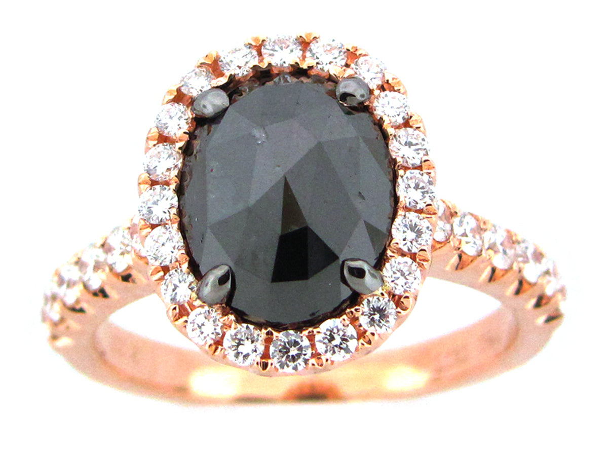 ROSE CUT BLACK & WHITE DIAMOND RING, 18KR (R)
