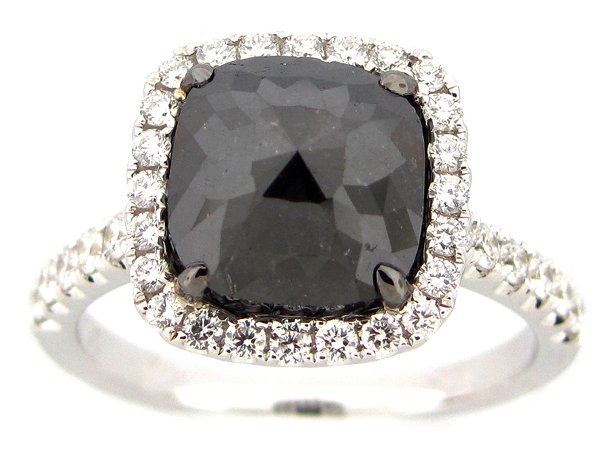 ROSE CUT BLACK & WHITE DIAMOND RING, 18KW (R)