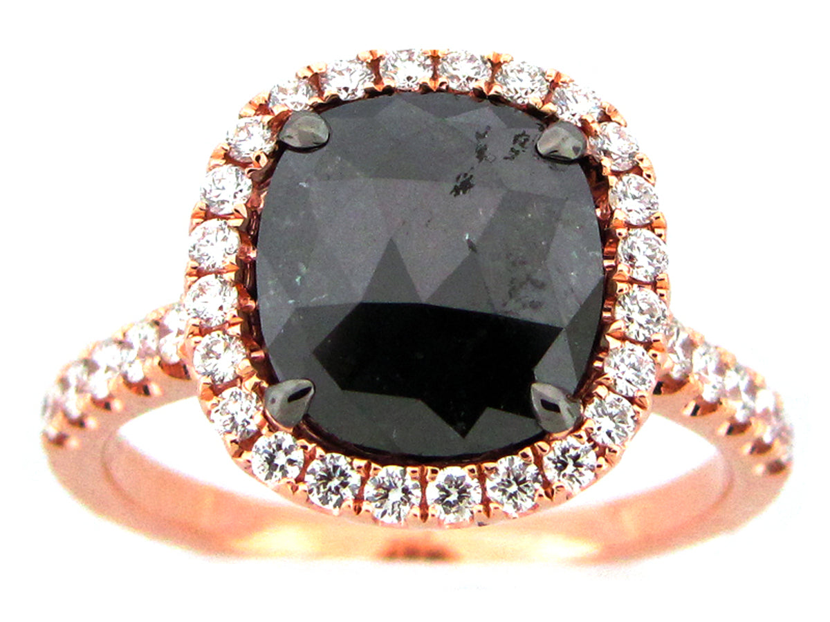 ROSE CUT BLACK & WHITE DIAMOND RING, 18KR (R)