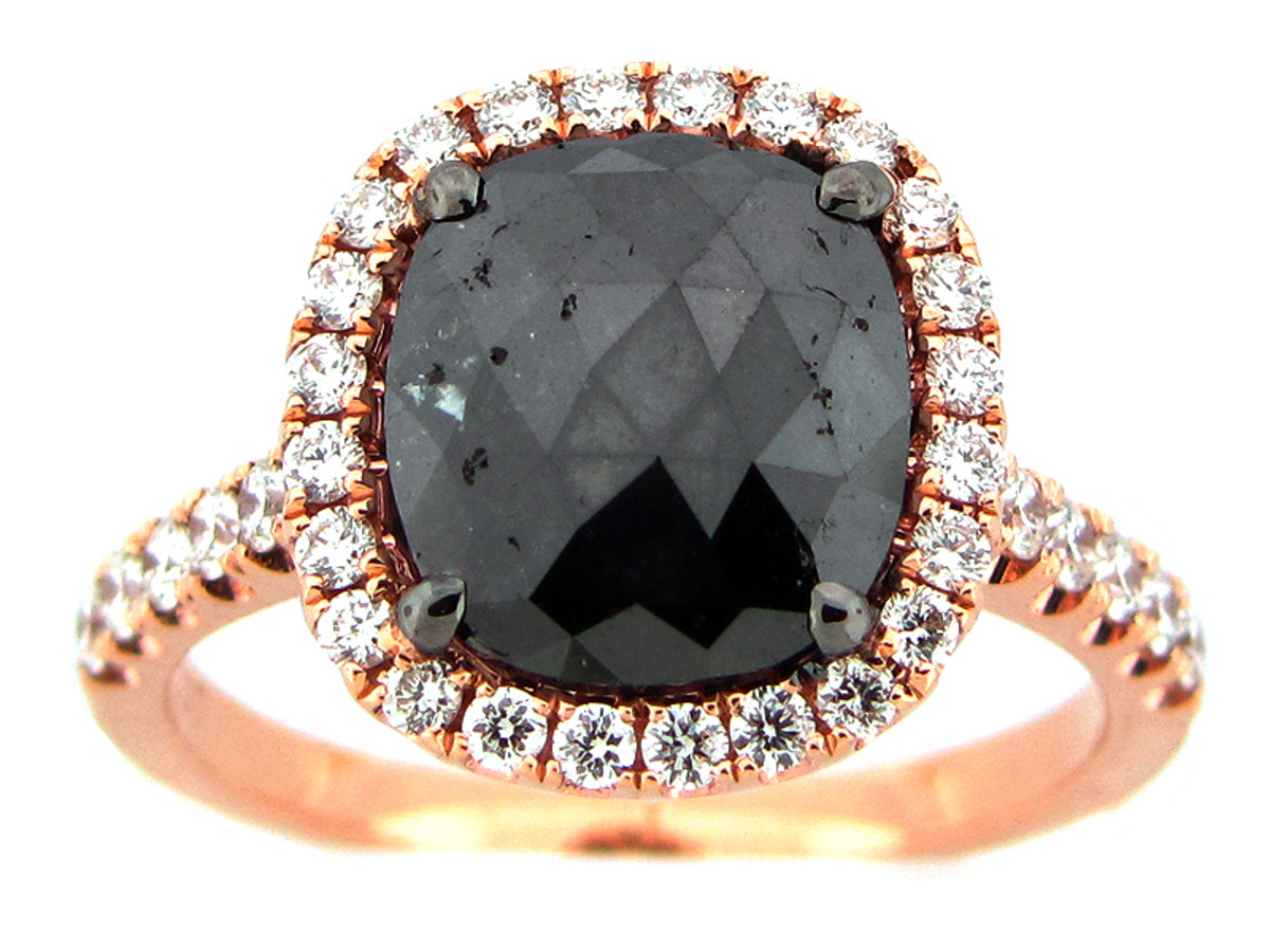 ROSE CUT BLACK & WHITE DIAMOND RING, 18KR (R)